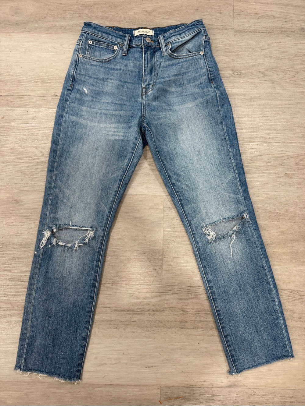 Madewell Straight-Leg Distressed Jeans in Medium Blue